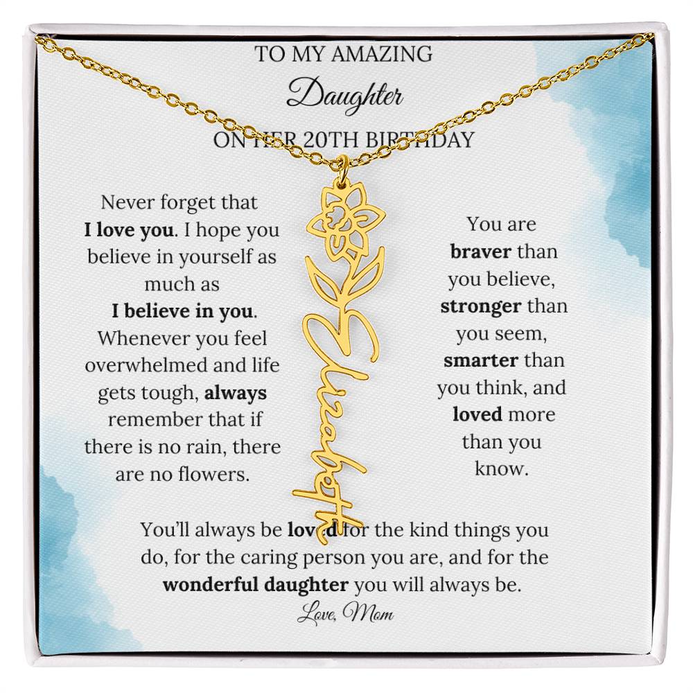 Birth Month Flower Name Necklace for My Daughter's 20th Birthday