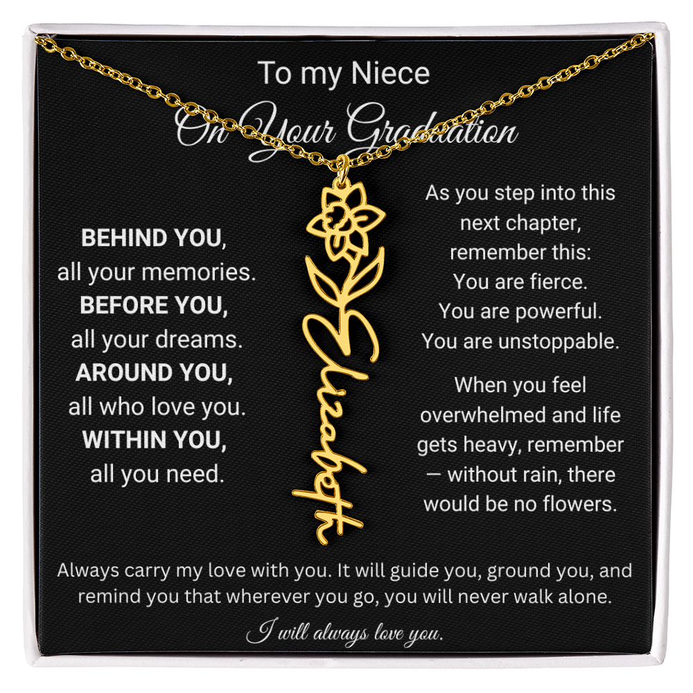 Graduation Birth Flower Name Necklace for Niece