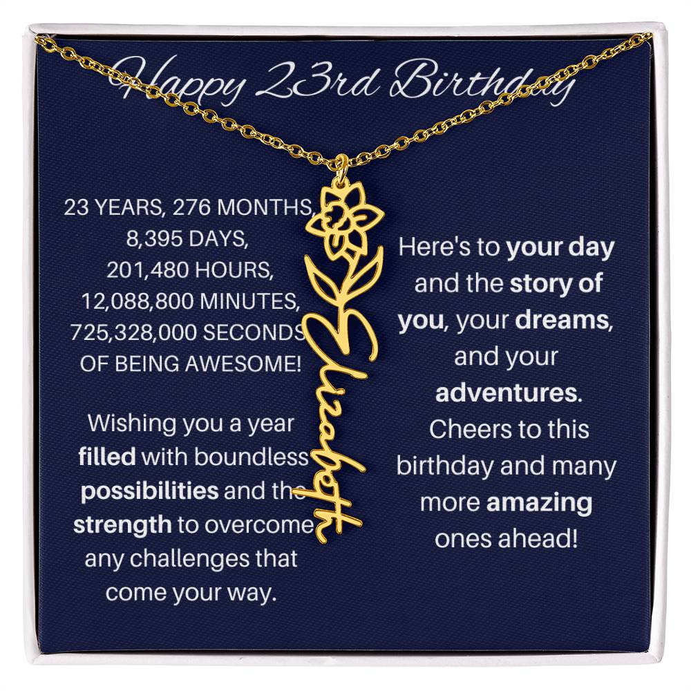 23rd Birthday Birth Flower Necklace