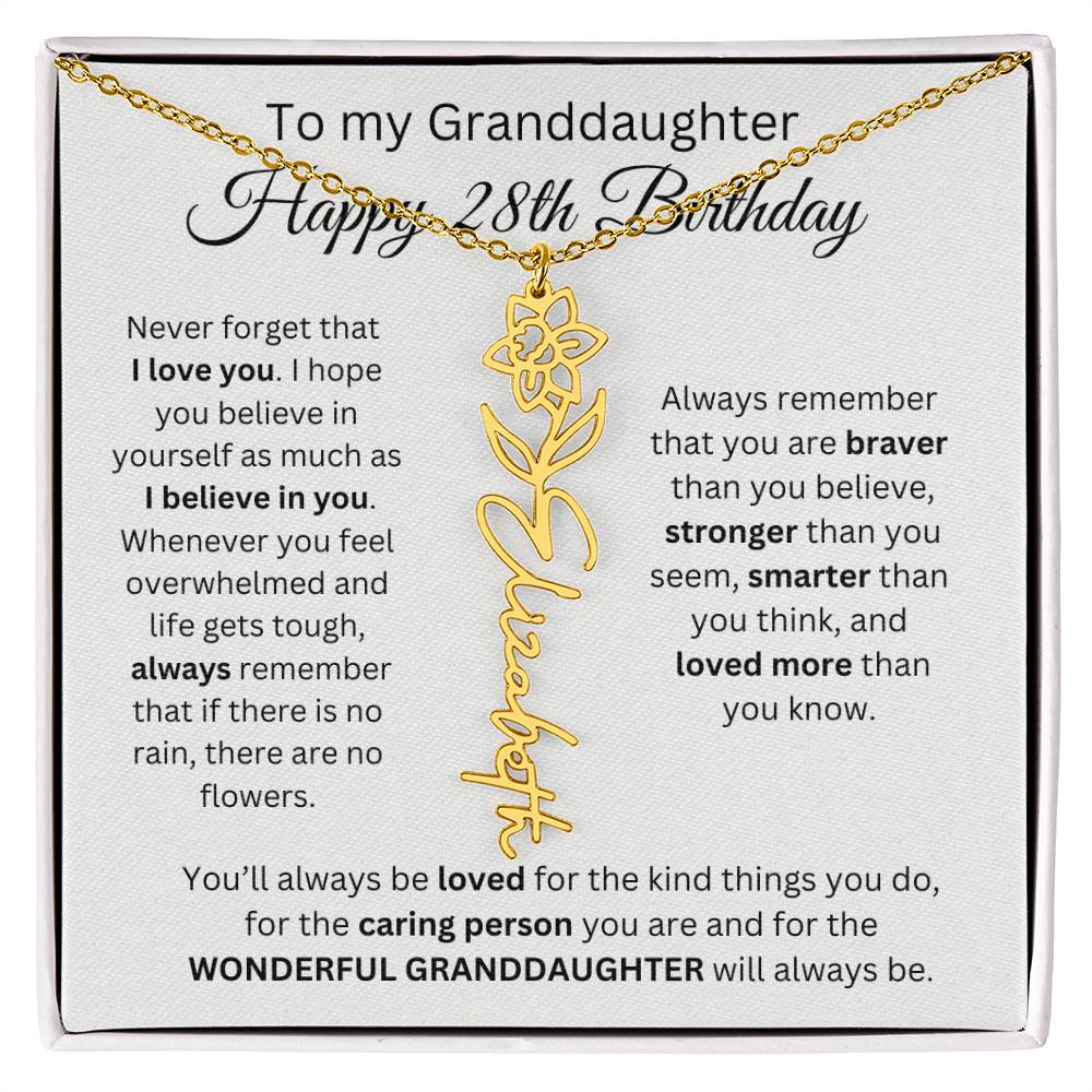 To My Granddaughter | Happy 28th Birthday | Flower Name Necklace