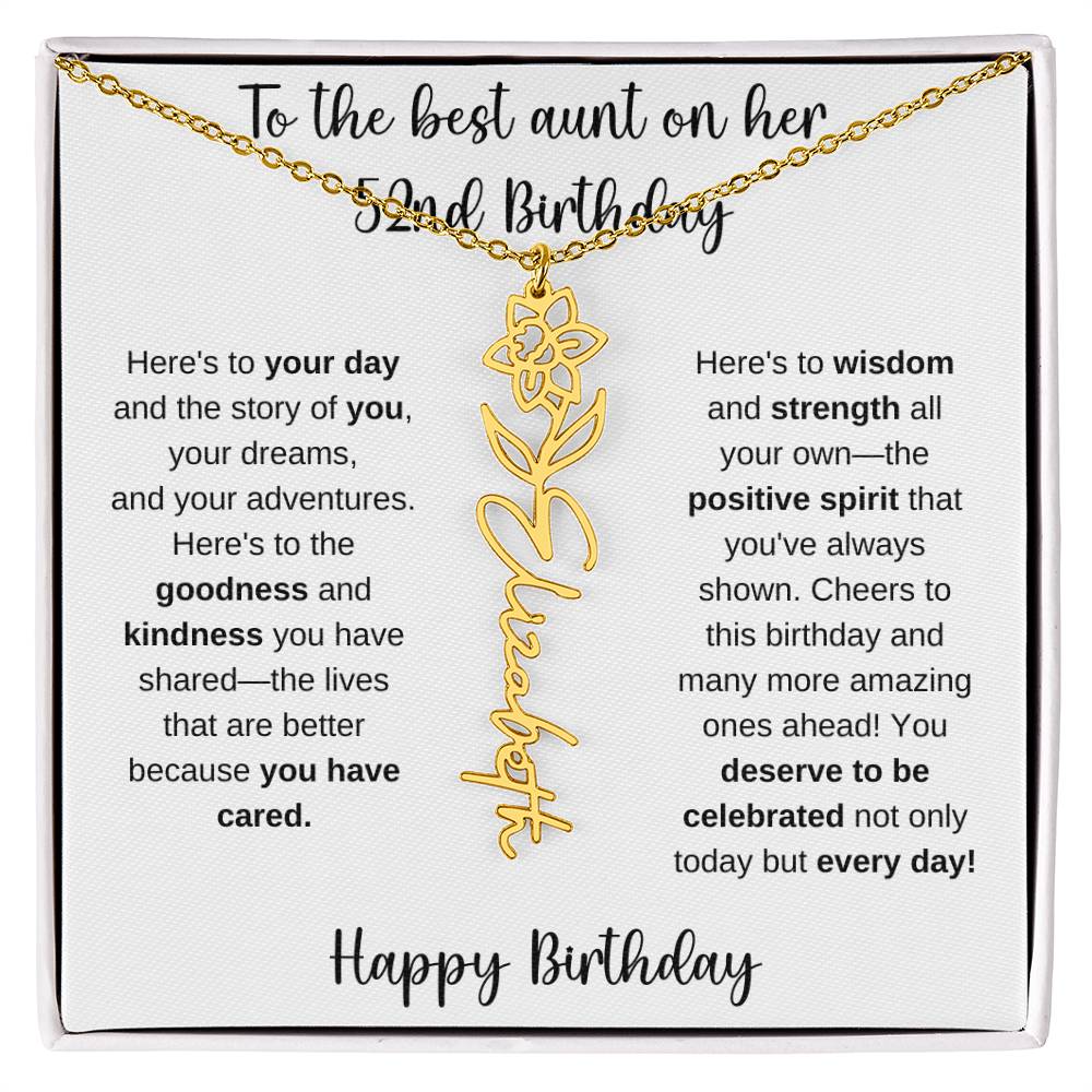 To The Best Aunt - Happy 52nd Birthday | Flower Name Necklace