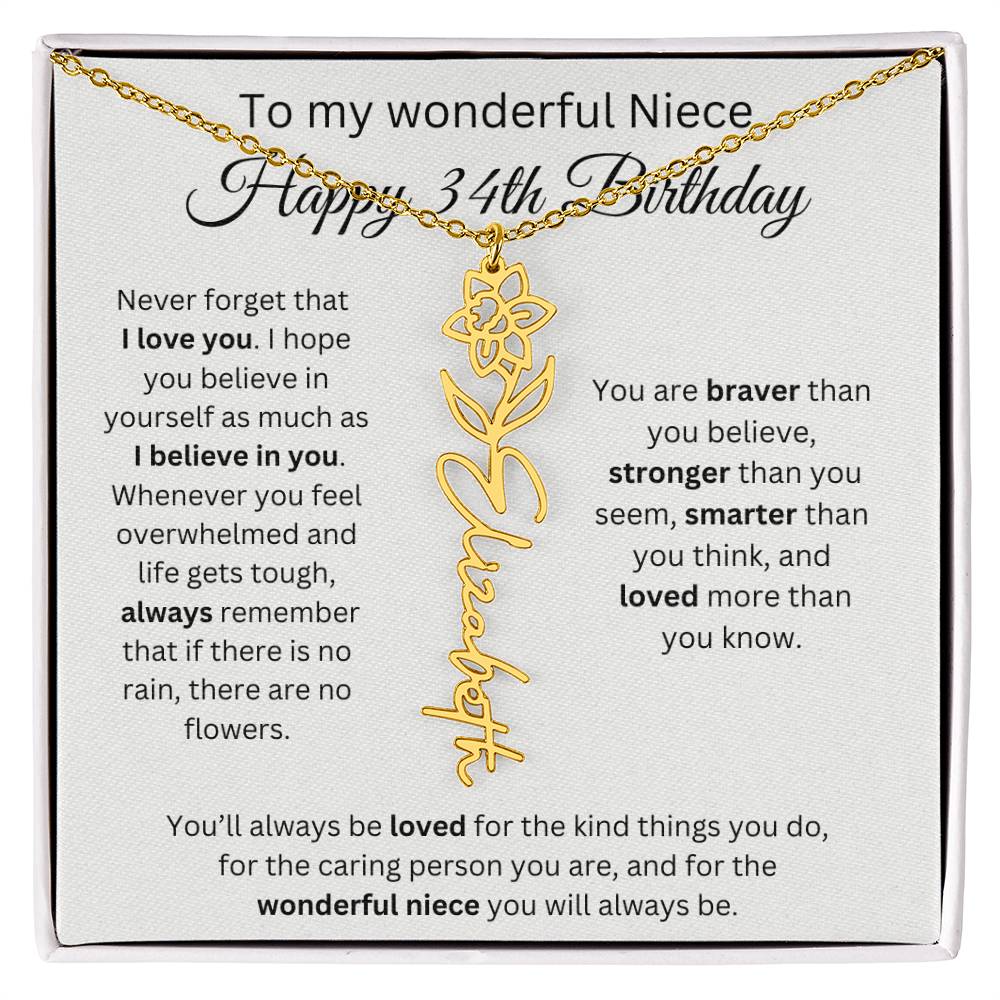 To My Wonderful Niece Happy 34th Birthday - Flower Name Necklace