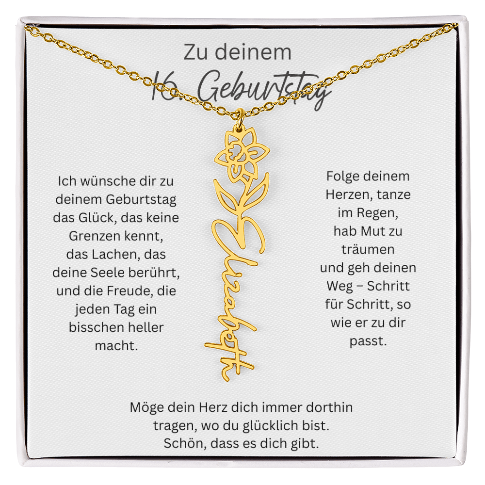 Geburtsblumen Namenskette zum 16 Geburtstag personalisiert Name Kette Gravur Geschenk