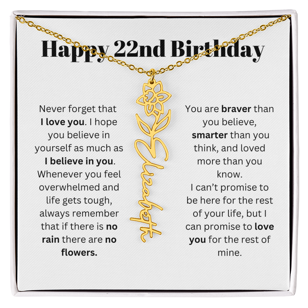 22nd Personalized Birthday Gift for Her - Flower Name Necklace
