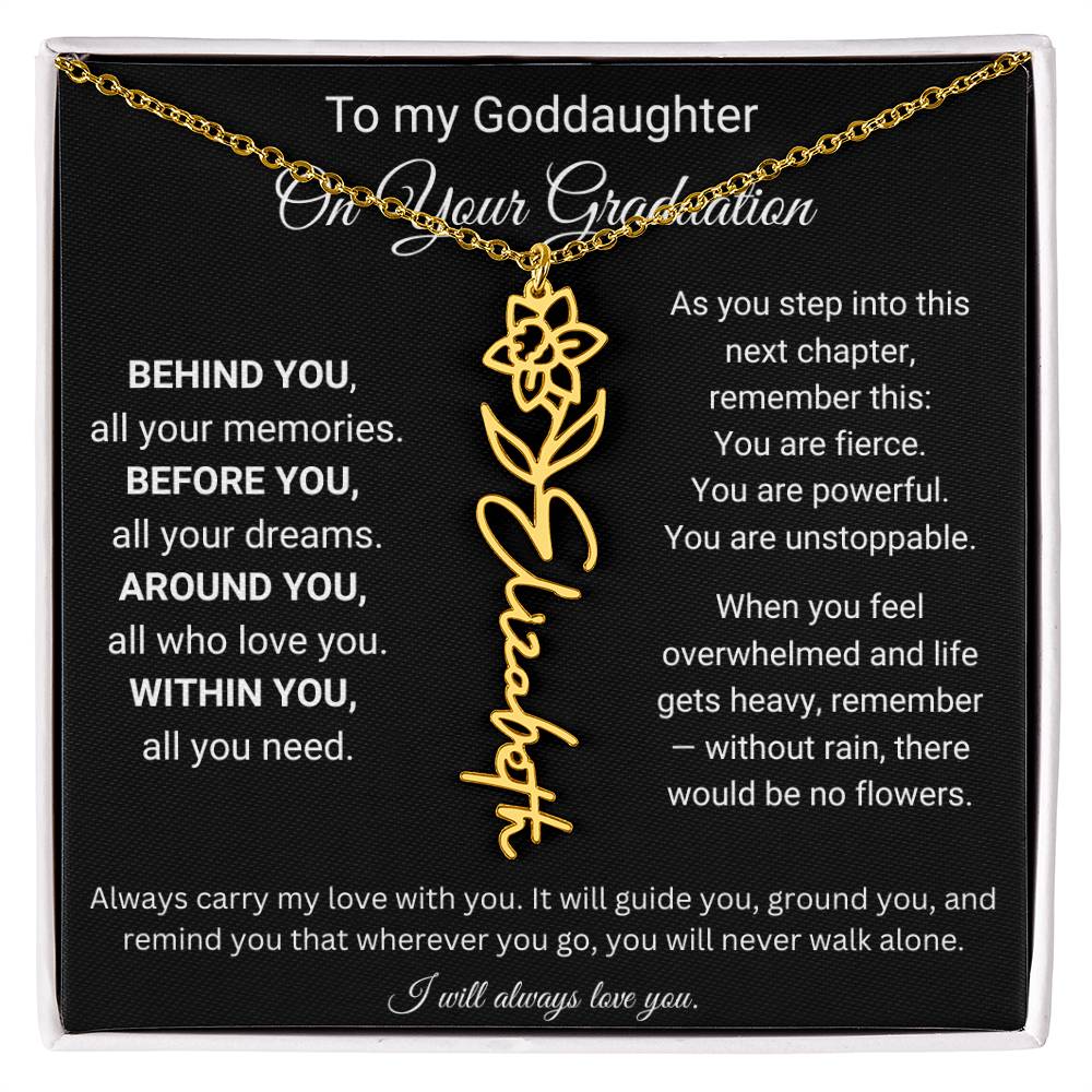 Birth Flower Name Necklace for Goddaughter Graduation