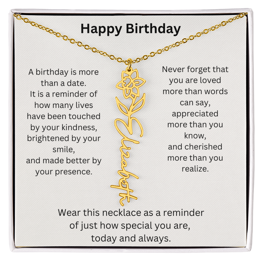 Meaningful Birthday Gift Birth Flower Name Necklace
