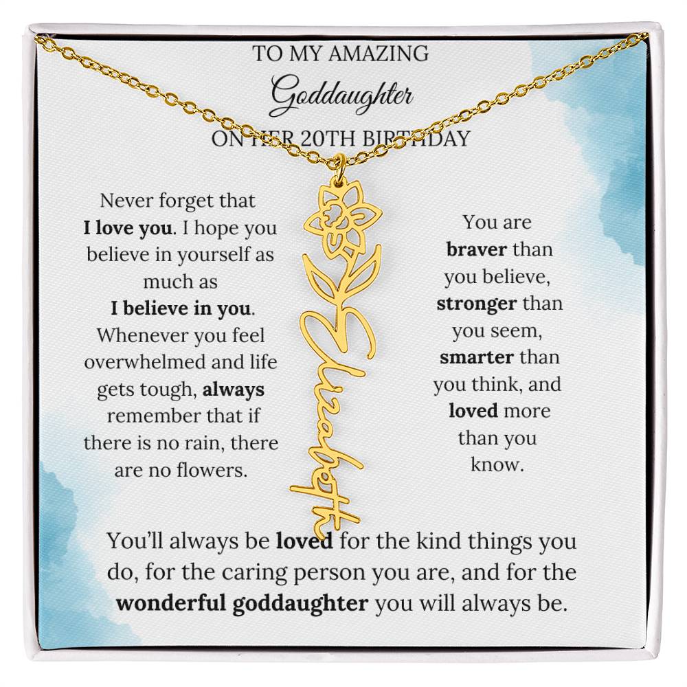 Birth Month Flower Name Necklace for My Goddaughter's 20th Birthday