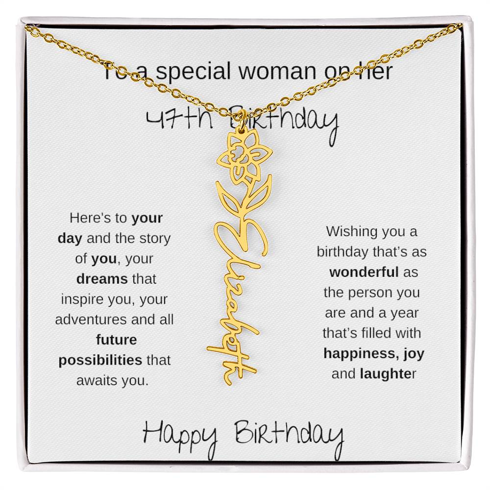 A Special Woman 47th Birthday | Flower Name Necklace