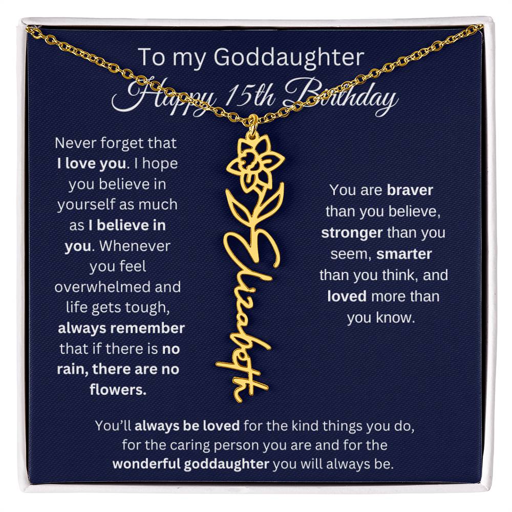 To My Goddaughter - Happy 15th Birthday - Flower Name Necklace