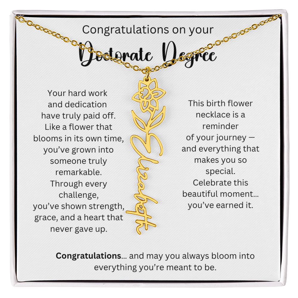 Personalized Doctorate Graduation Gift - Birth Flower Name Necklace