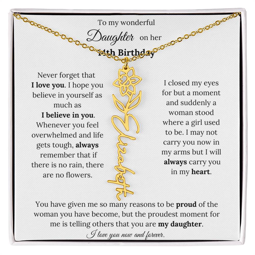 Custom Birth Flower Name Necklace To My Daughter On Her 14th Birthday
