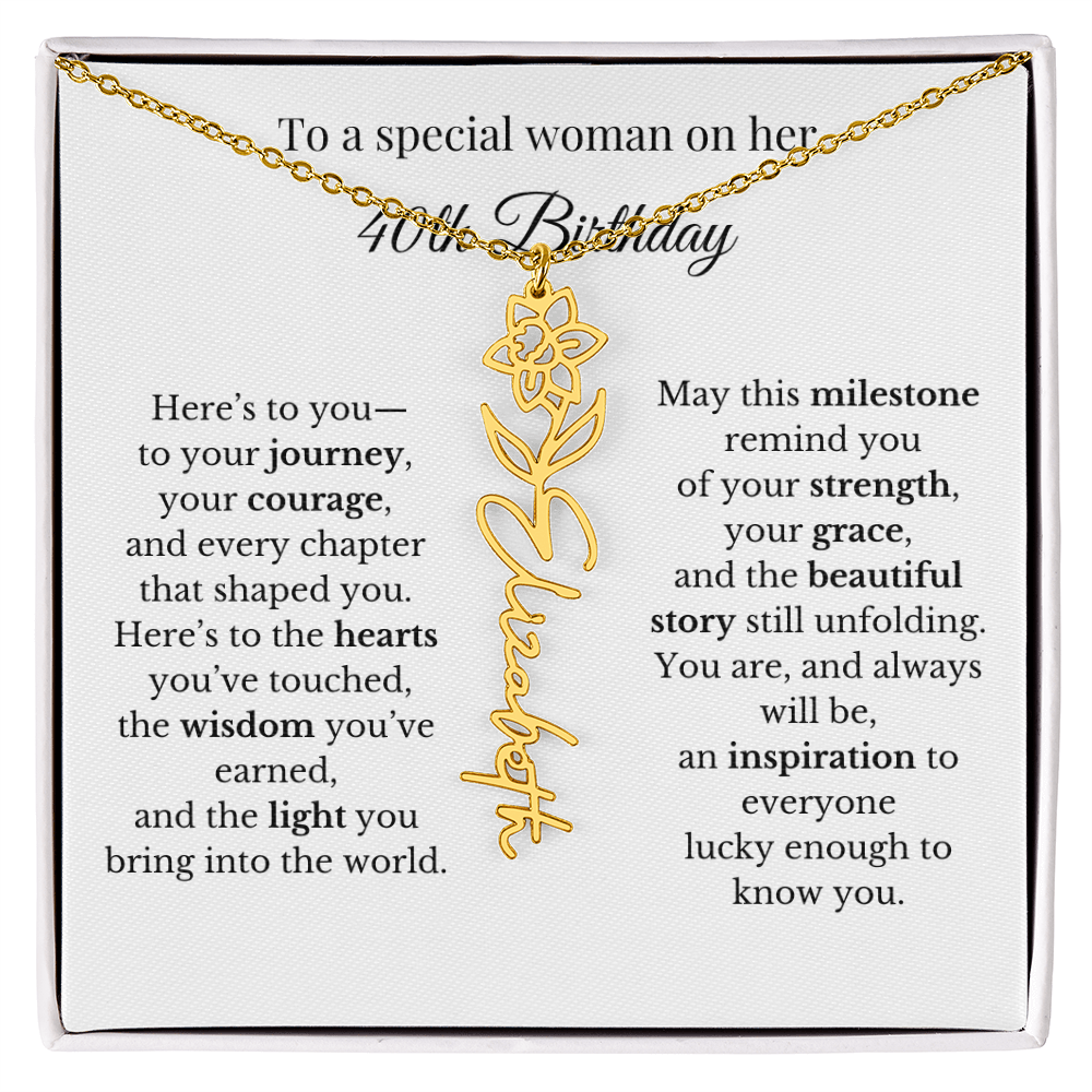 40th Birthday Gift To A Special Woman | Personalized Birth Flower Name Necklace