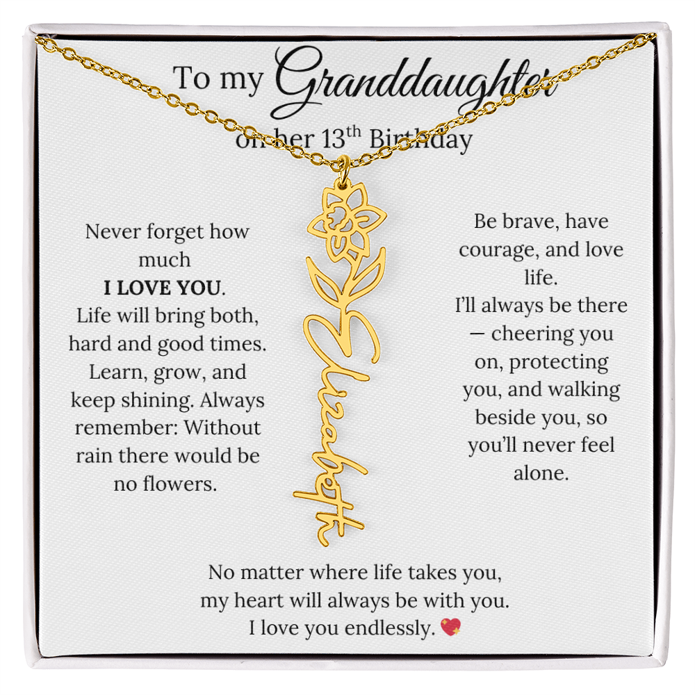 13th Birthday Gift For Granddaughter - Personalized Flower Name Necklace