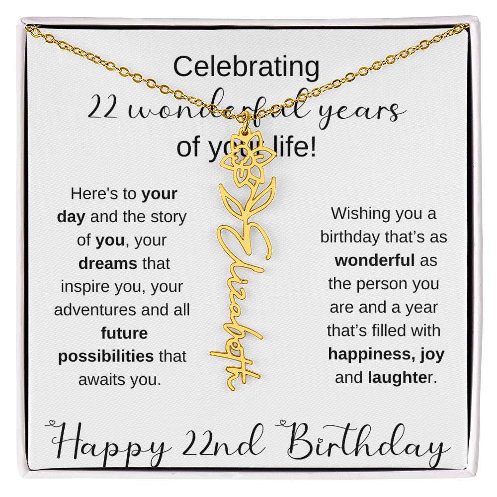 Happy 22nd Birthday | Flower Name Necklace