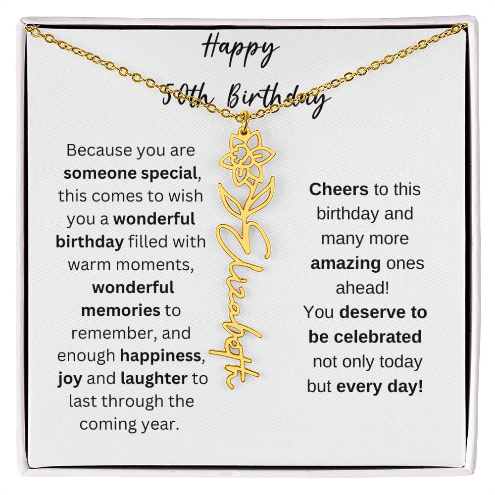 Happy 50th Birthday - Flower Name Necklace