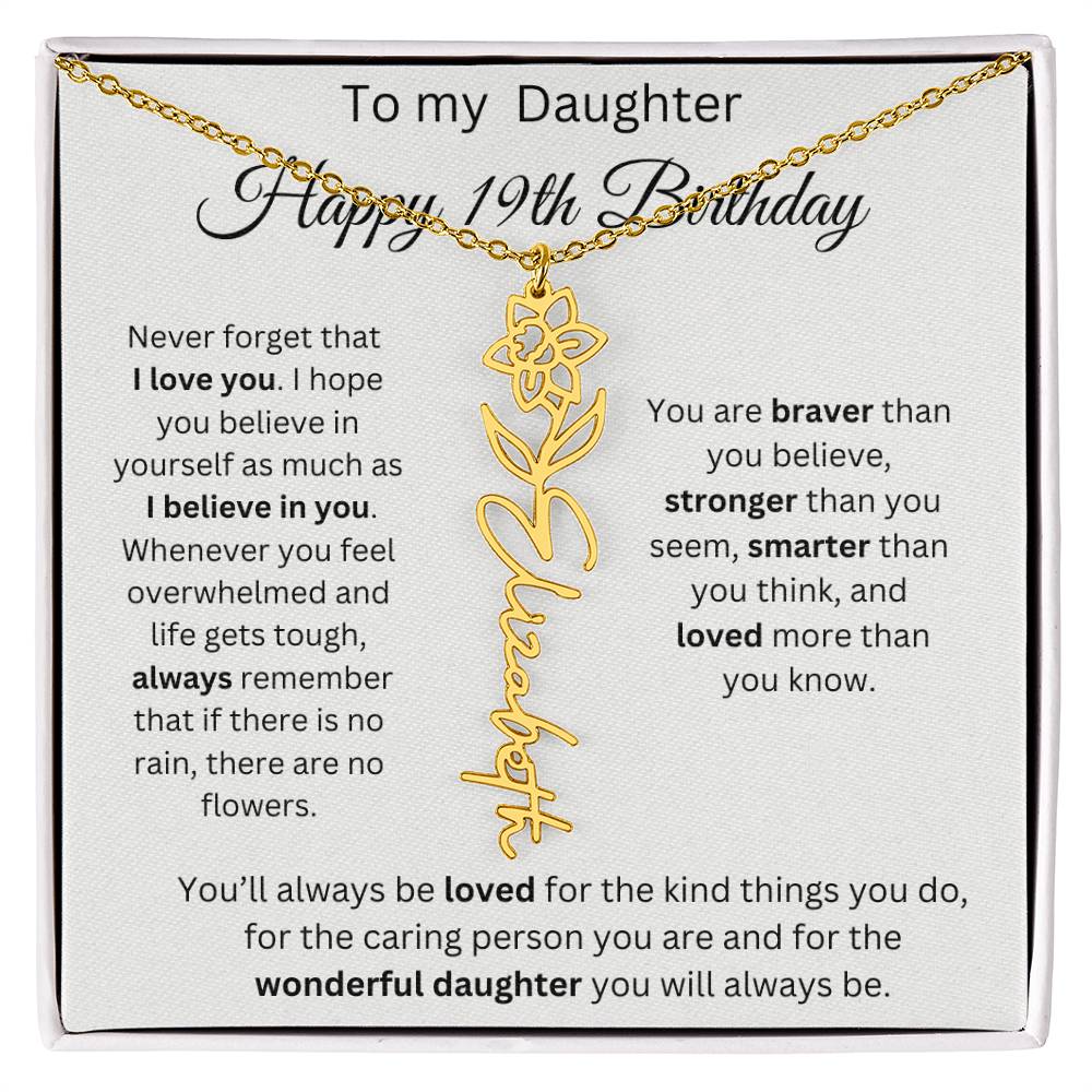 To My Daughter | Happy 19th Birthday | Flower Name Necklace