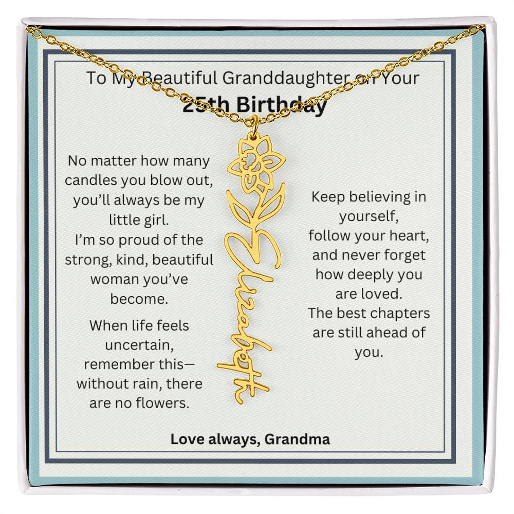25th Birthday Gift for Granddaughter - Birth Flower Name Necklace