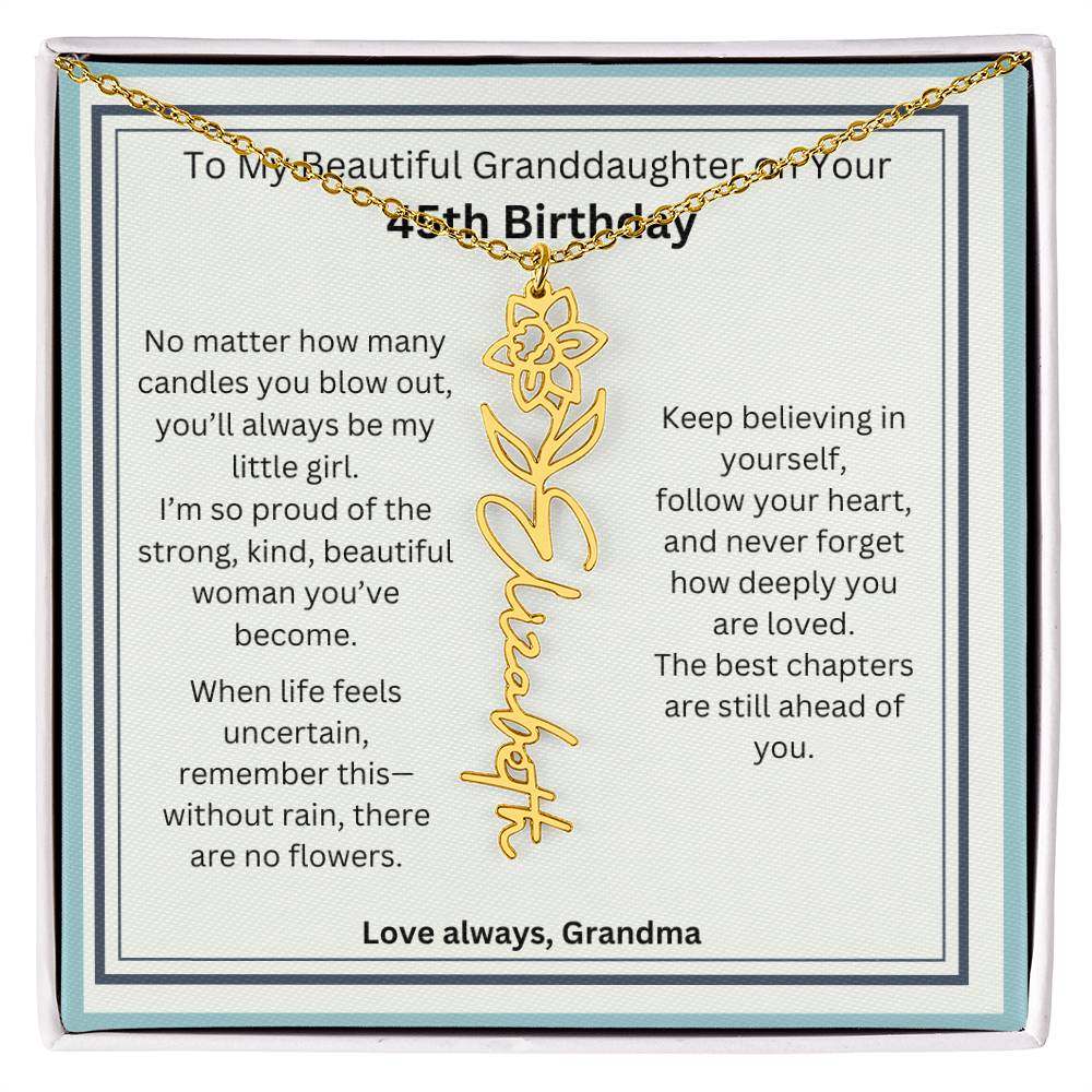 45th Birthday Gift for Granddaughter - Birth Flower Name Necklace