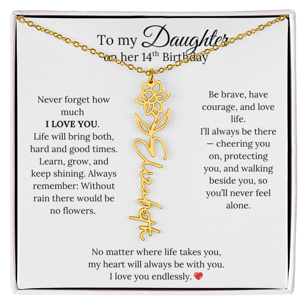 14th Birthday Gift from Mom - Personalized Flower Name Necklace