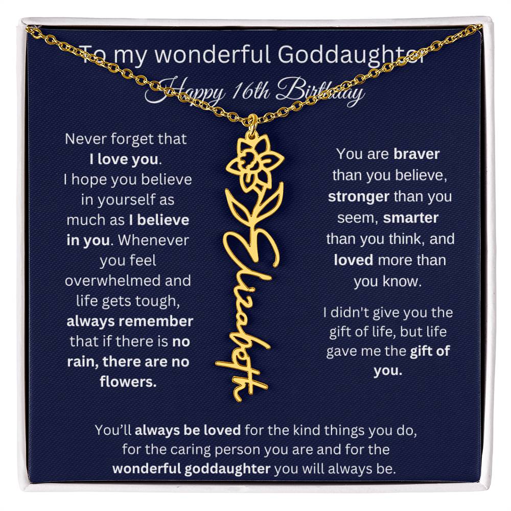 Goddaughter 16th Birthday Gift | Flower Name Necklace