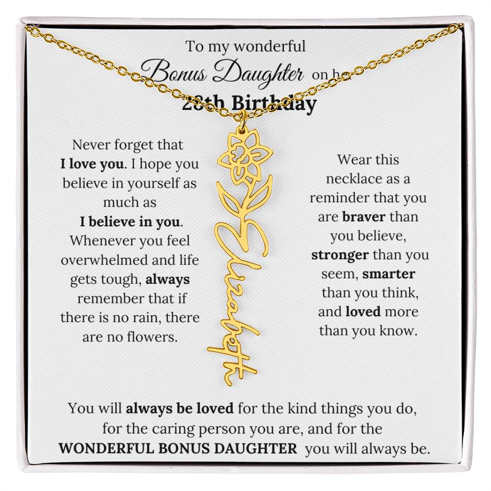 To My Wonderful Bonus Daughter On Her 28th Birthday | I Love You | Flower Name Necklace