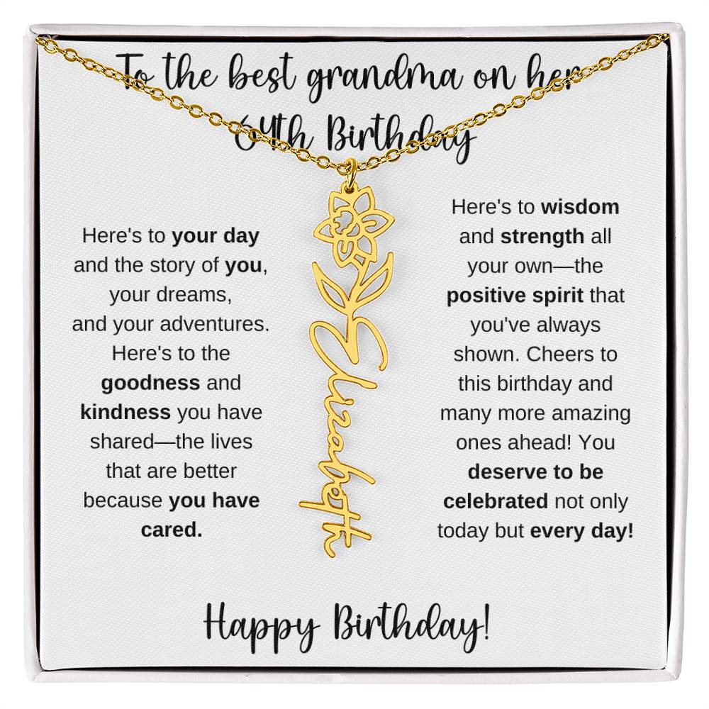 To The Best Grandma - Happy 64th Birthday | Flower Name Necklace
