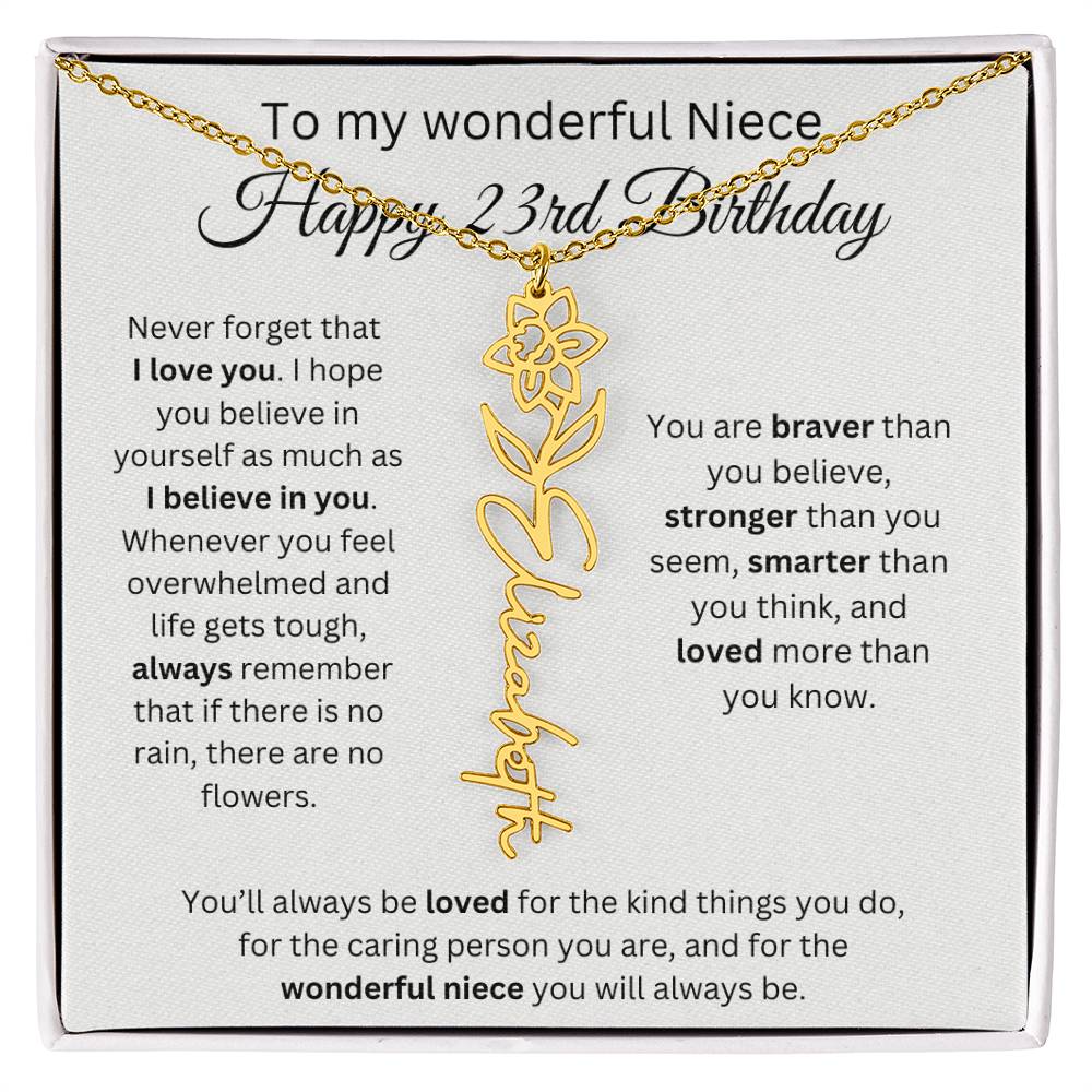 To My Wonderful Niece Happy 23rd Birthday - Flower Name Necklace