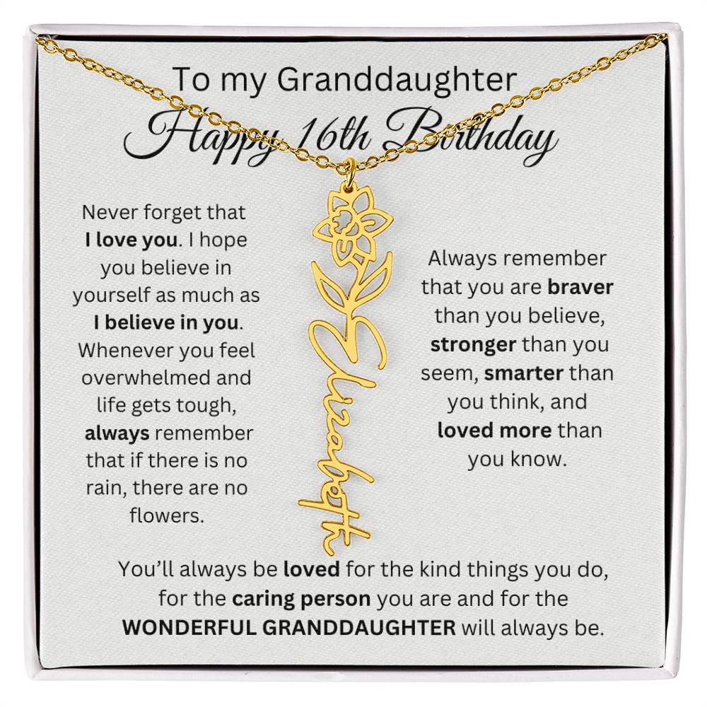 To My Granddaughter | Happy 16th Birthday | Flower Name Necklace