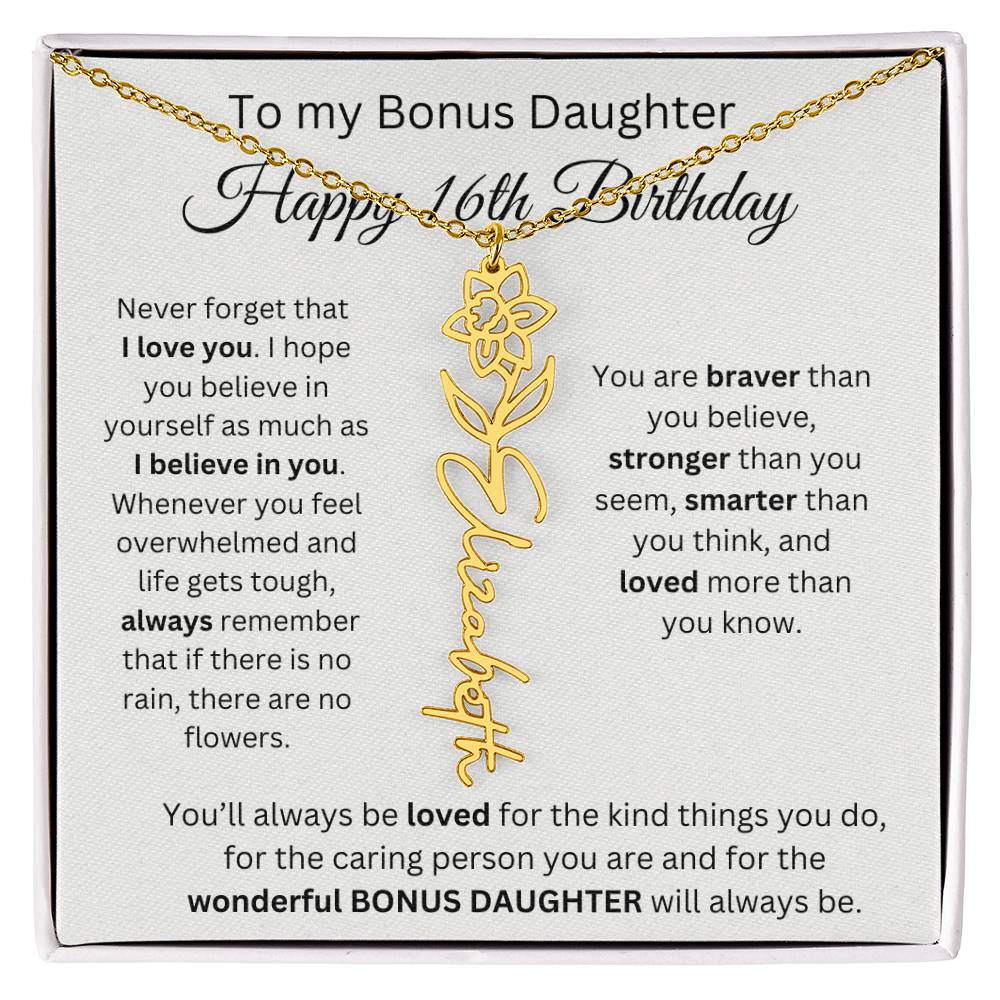 To My Bonus Daughter | Happy 16th Birthday | Flower Name Necklace