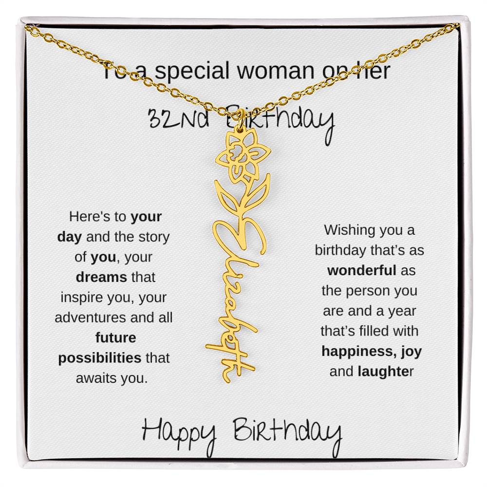 A Special Woman 32nd Birthday | Flower Name Necklace
