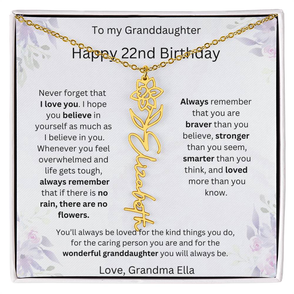 To My Granddaughter - Happy 22nd Birthday | Flower Name Necklace