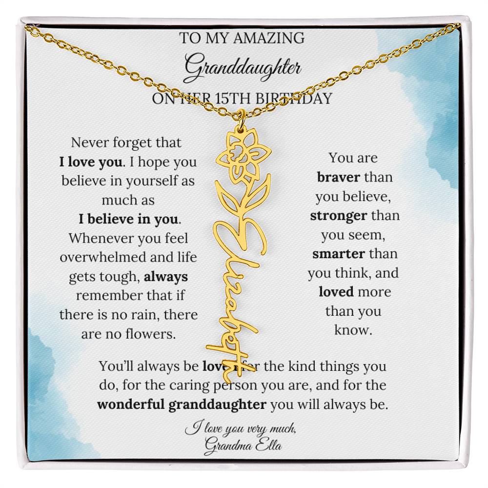 Birth Month Flower Name Necklace for My Granddaughter's 15th Birthday