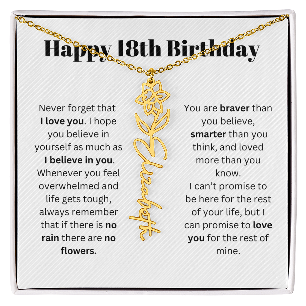 18th Personalized Birthday Gift for Her - Flower Name Necklace