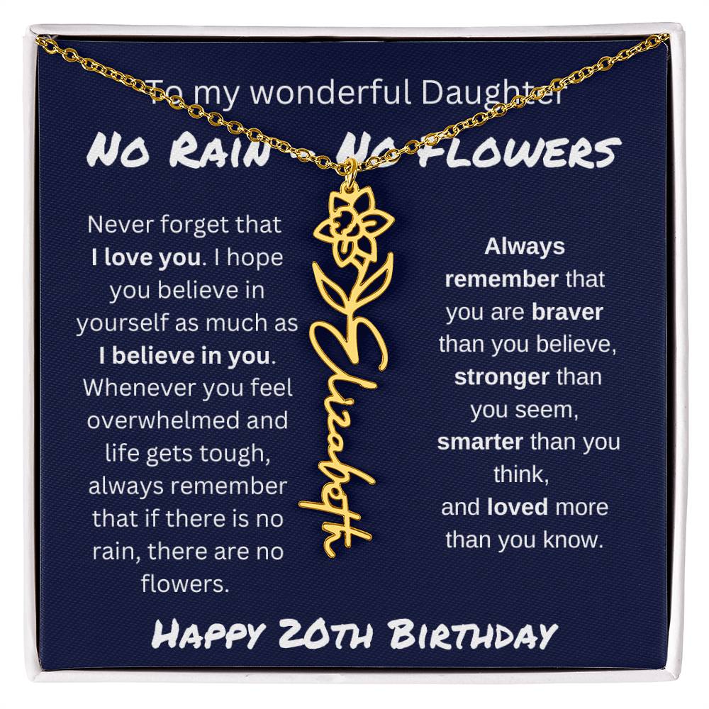 No Rain - No Flower | Happy 20th Birthday | Flower Name Necklace