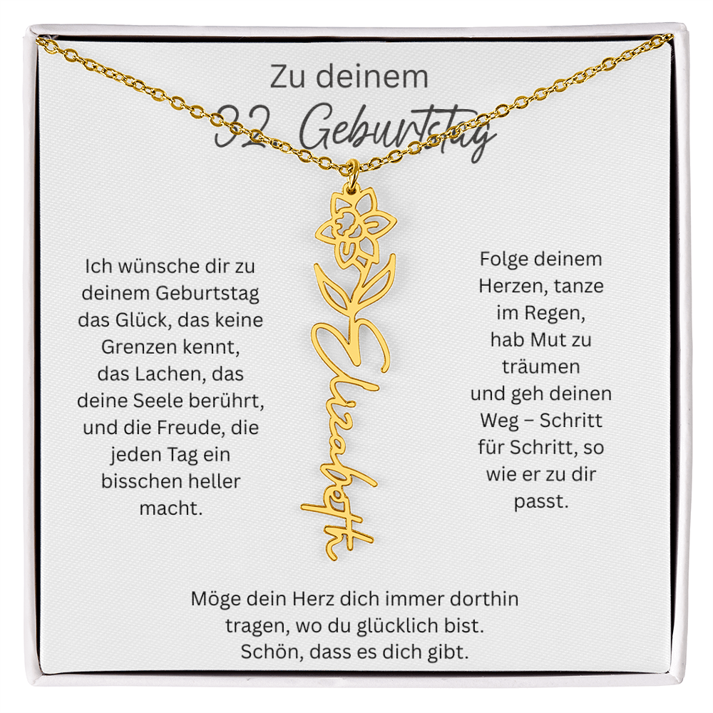 Geburtsblumen Namenskette zum 32 Geburtstag personalisiert Name Kette Gravur Geschenk