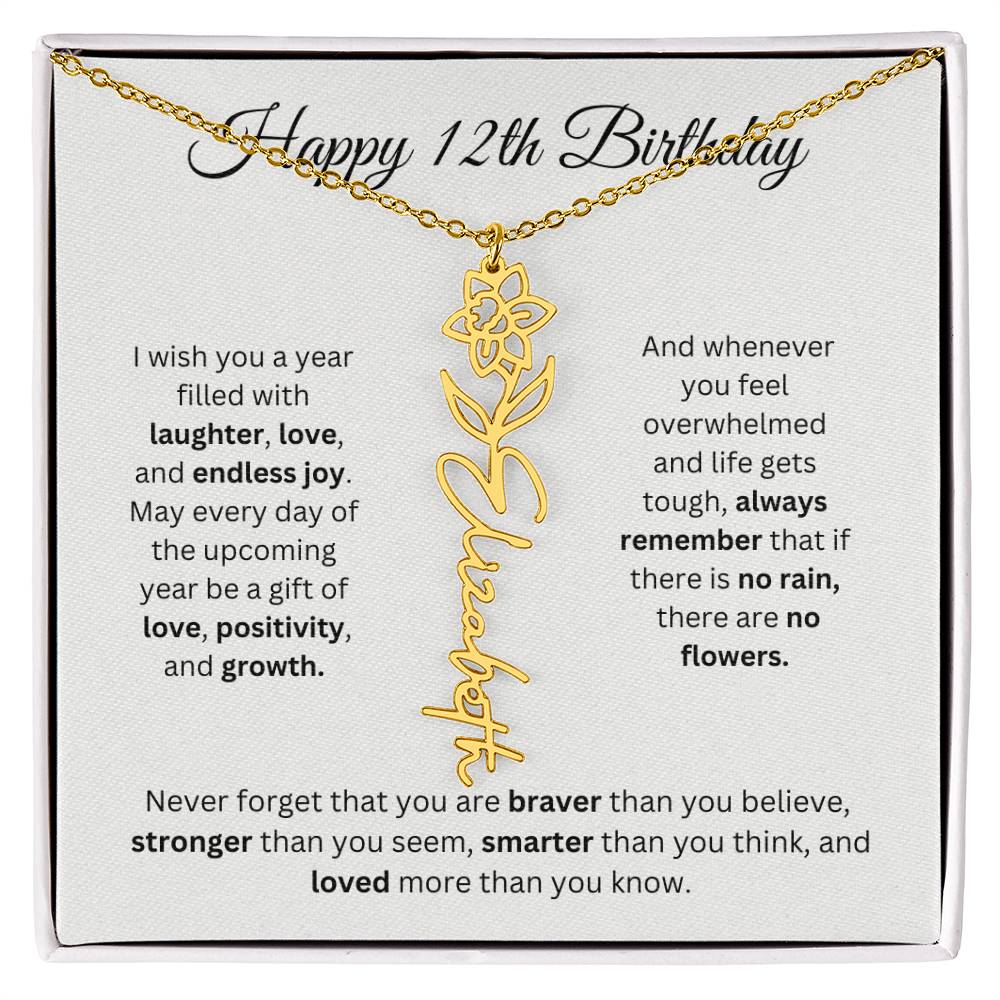 Happy 12th Birthday - Flower Name Necklace