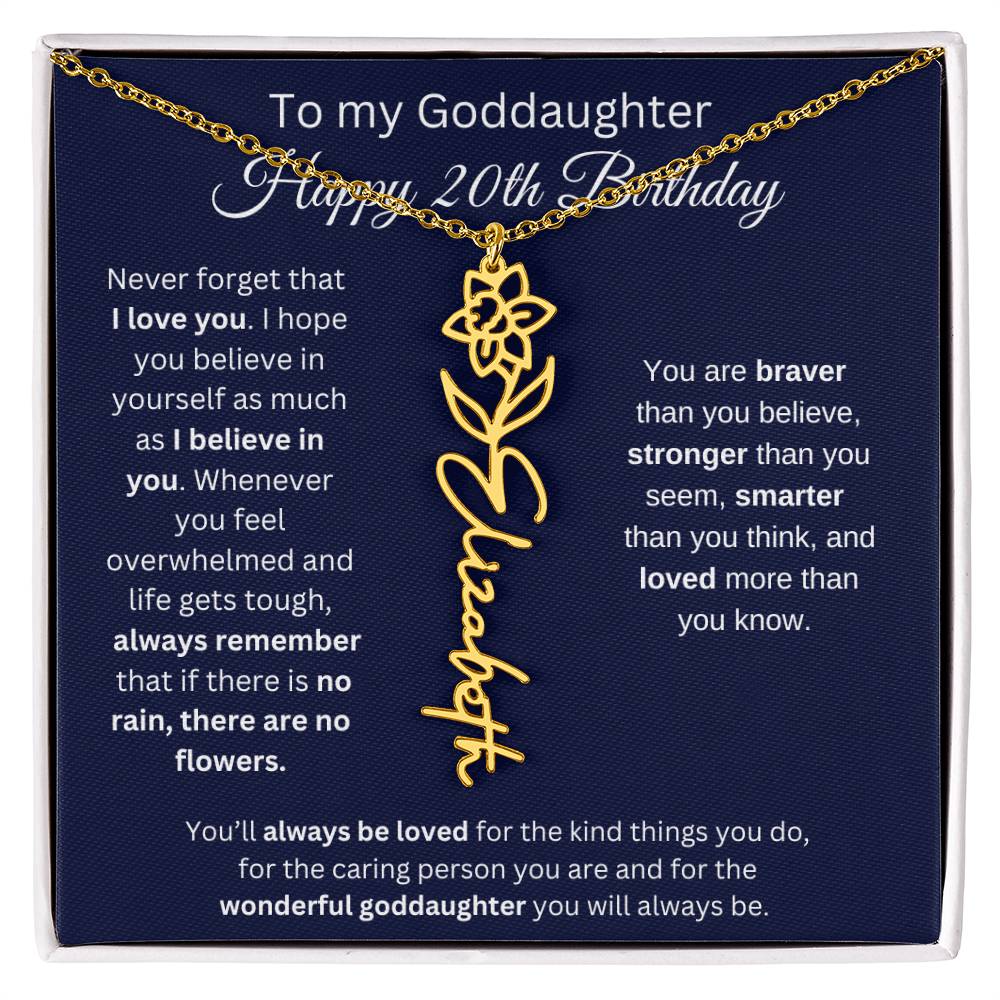 To My Goddaughter - Happy 20th Birthday - Flower Name Necklace