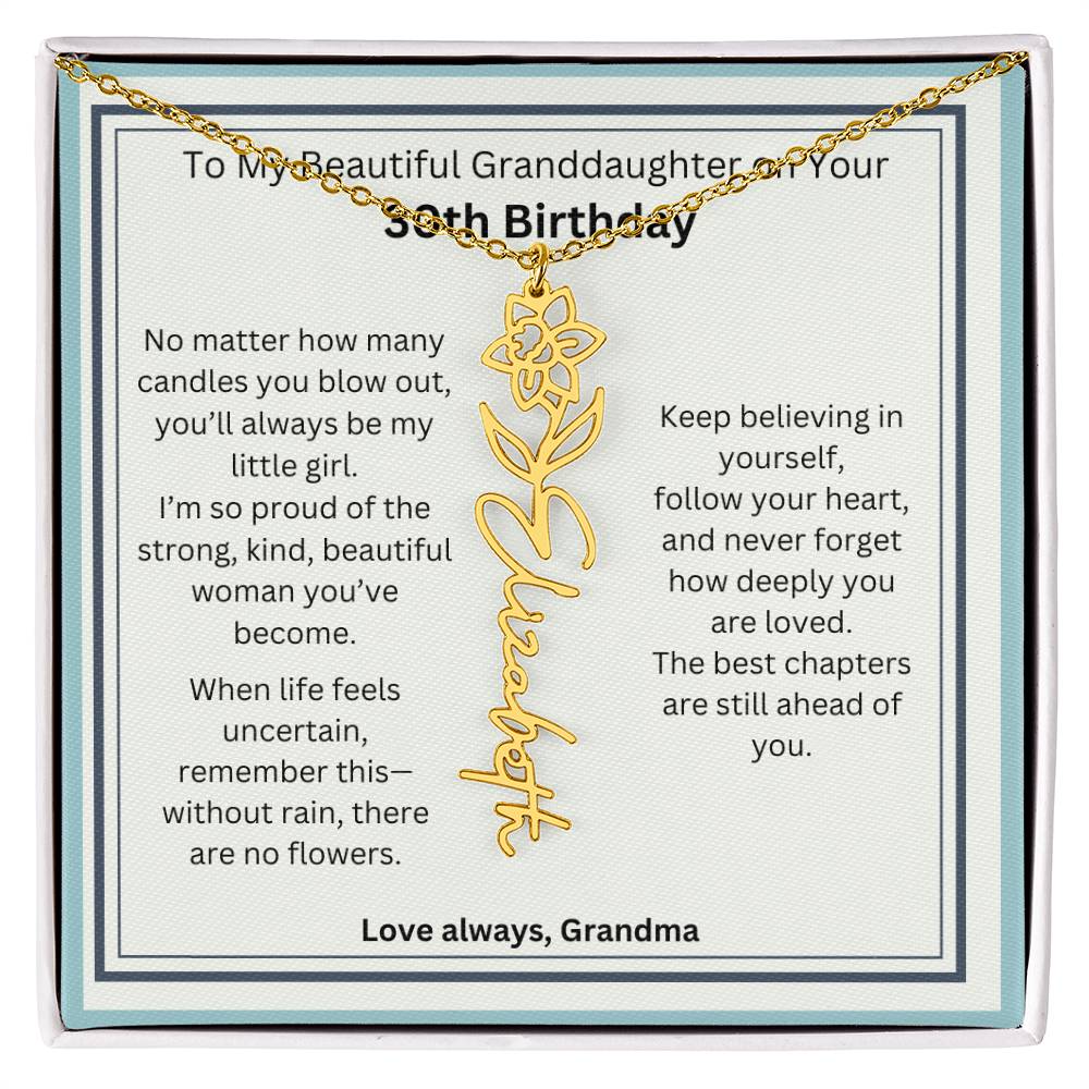 30th Birthday Gift for Granddaughter - Birth Flower Name Necklace