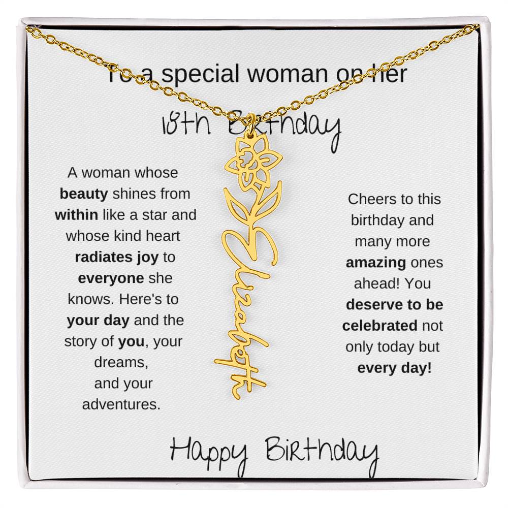 To A Special Women On Her 18th Birthday - Flower Name Necklace
