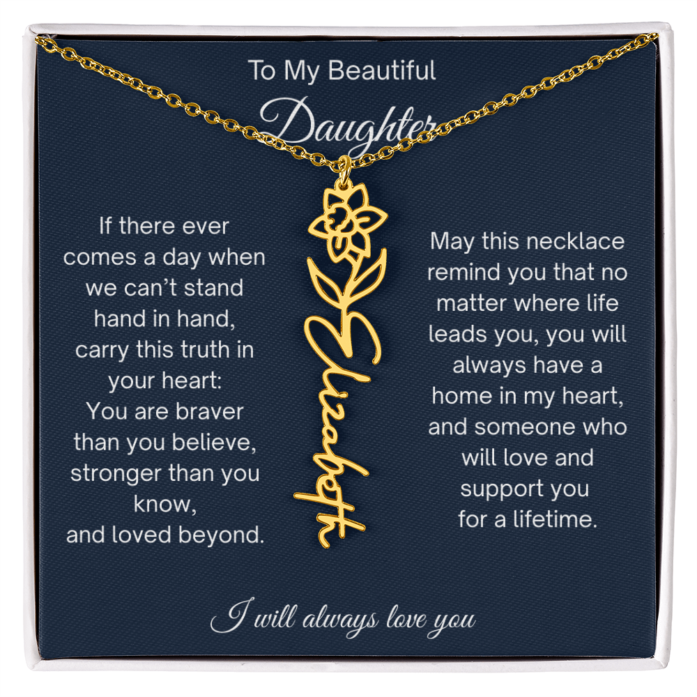 Daughter Gift Personalized Birth Flower Name Necklace