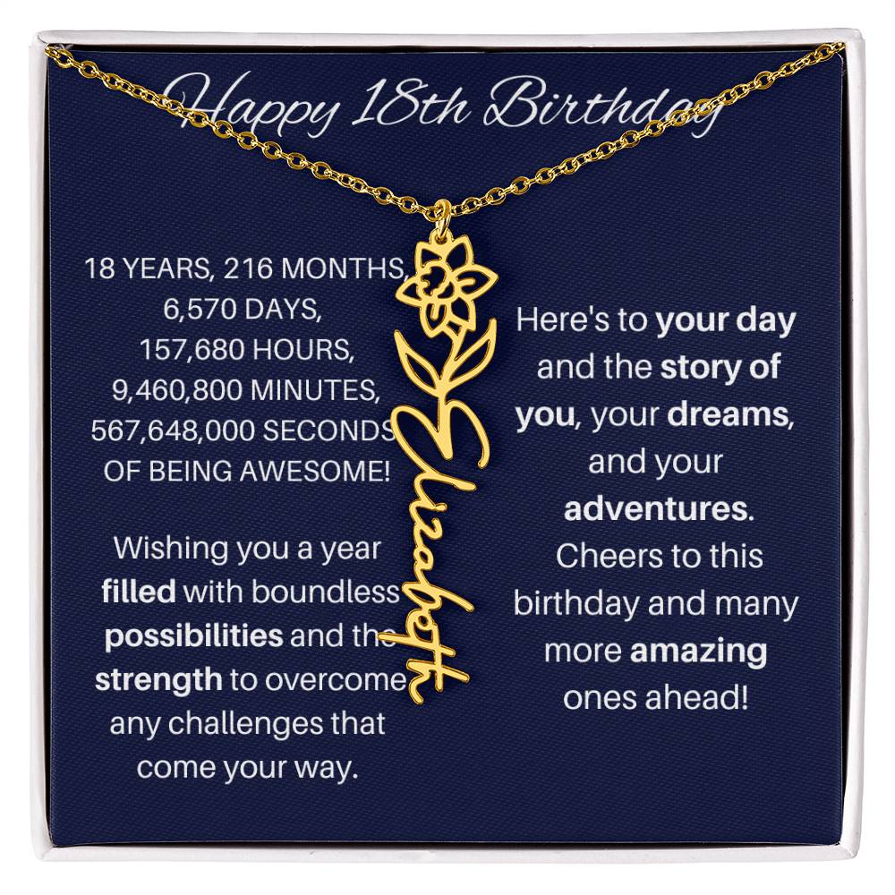 18th Birthday Birth Flower Necklace