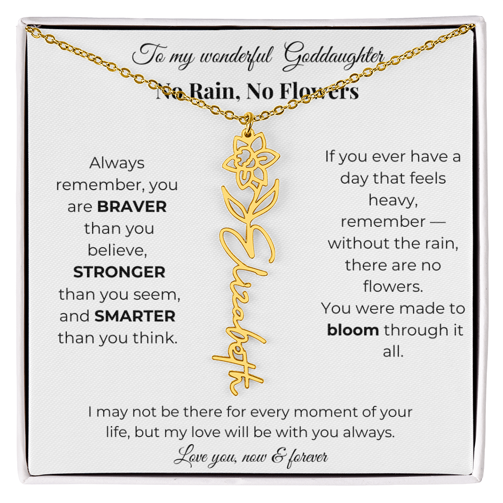 Birth Flower Necklace for Goddaughter with Message Card