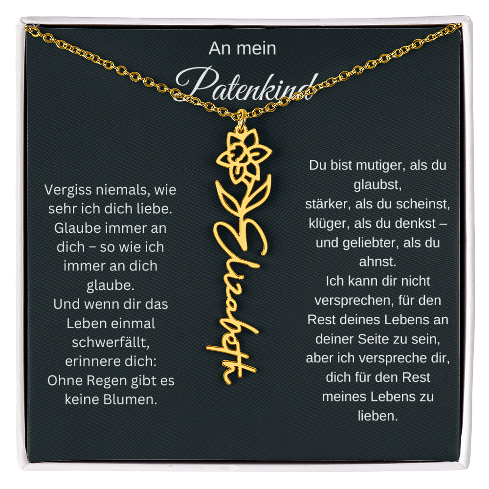 An mein Patenkind Geburtsblume Namenskette Silber Gold personalisierte Gravur