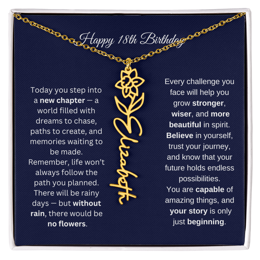 18th Birthday Birth Flower Name Necklace