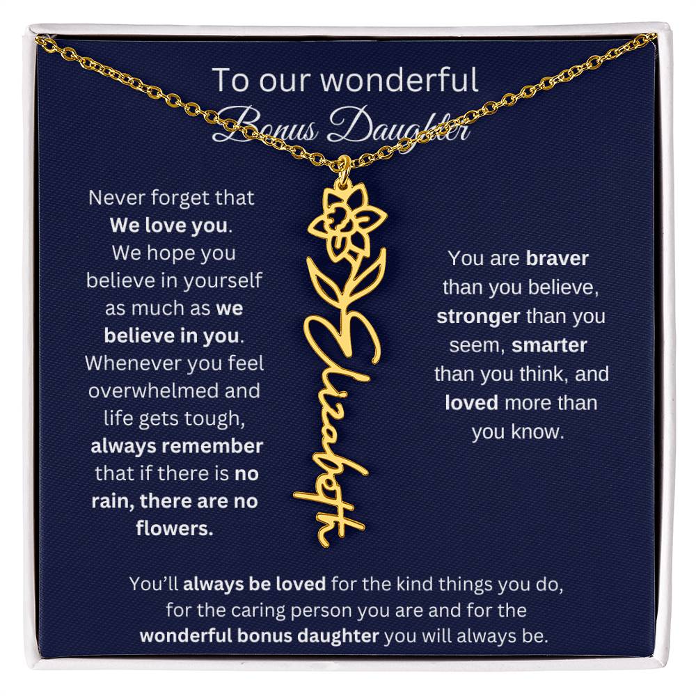 To Our Wonderful Bonus Daughter Personalized Birth Month Flower Necklace 1