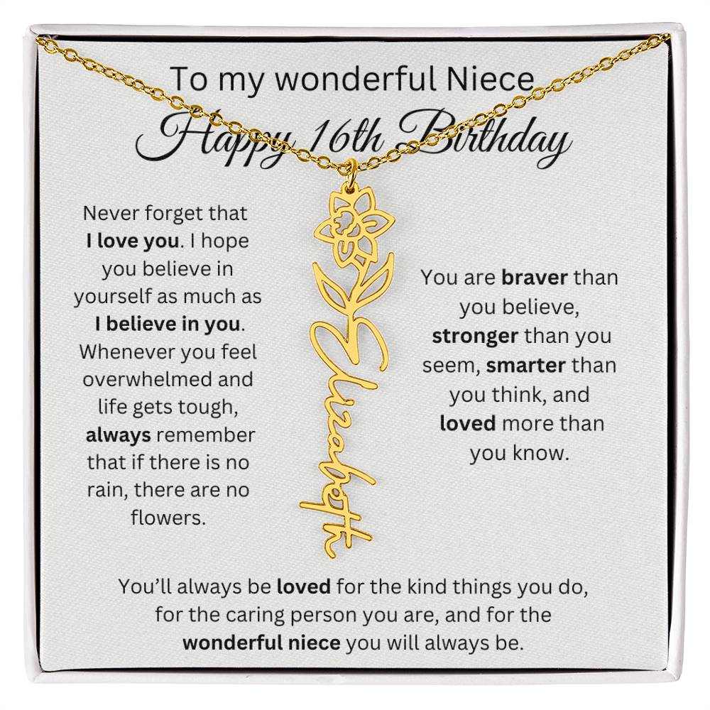 To My Wonderful Niece Happy 16th Birthday - Flower Name Necklace