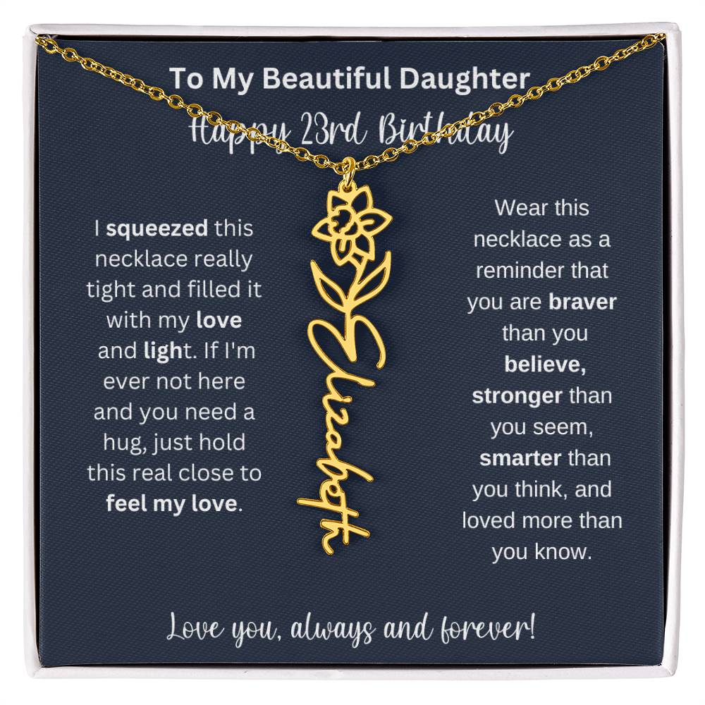 23rd Birthday Gift For My Beautiful Daughter | Personalized Flower Name Necklace