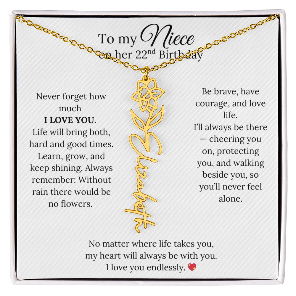 22nd Birthday Gift from Aunt - Personalized Birth Flower Name Necklace
