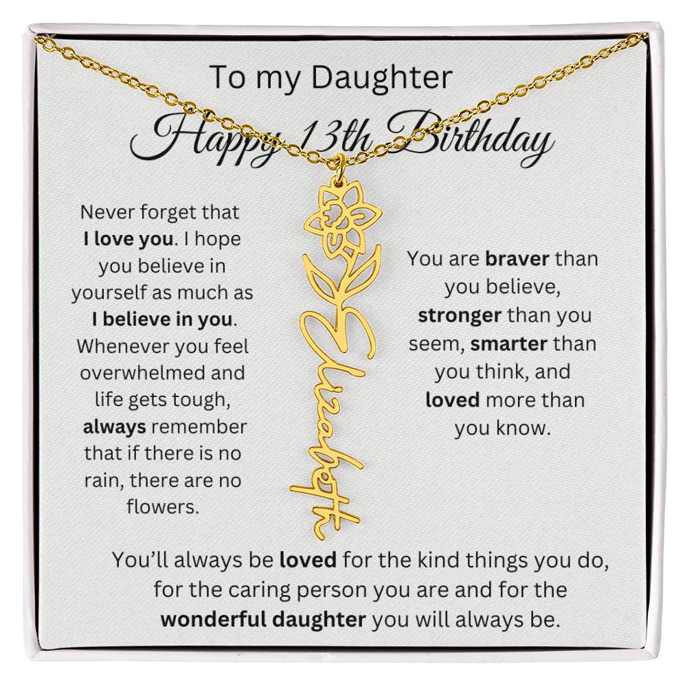 Happy 13th Birthday - Flower Name Necklace