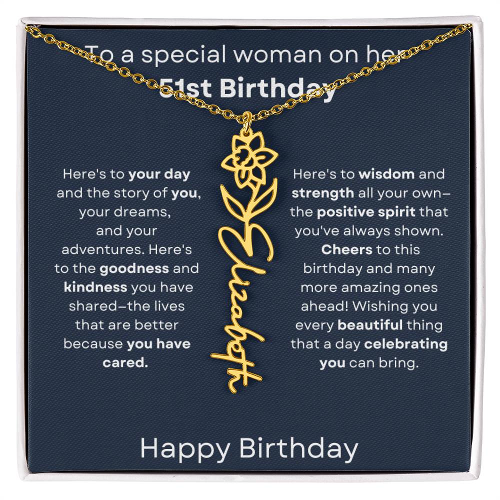 To A Special Woman On Her 51st Birthday - Flower Name Necklace